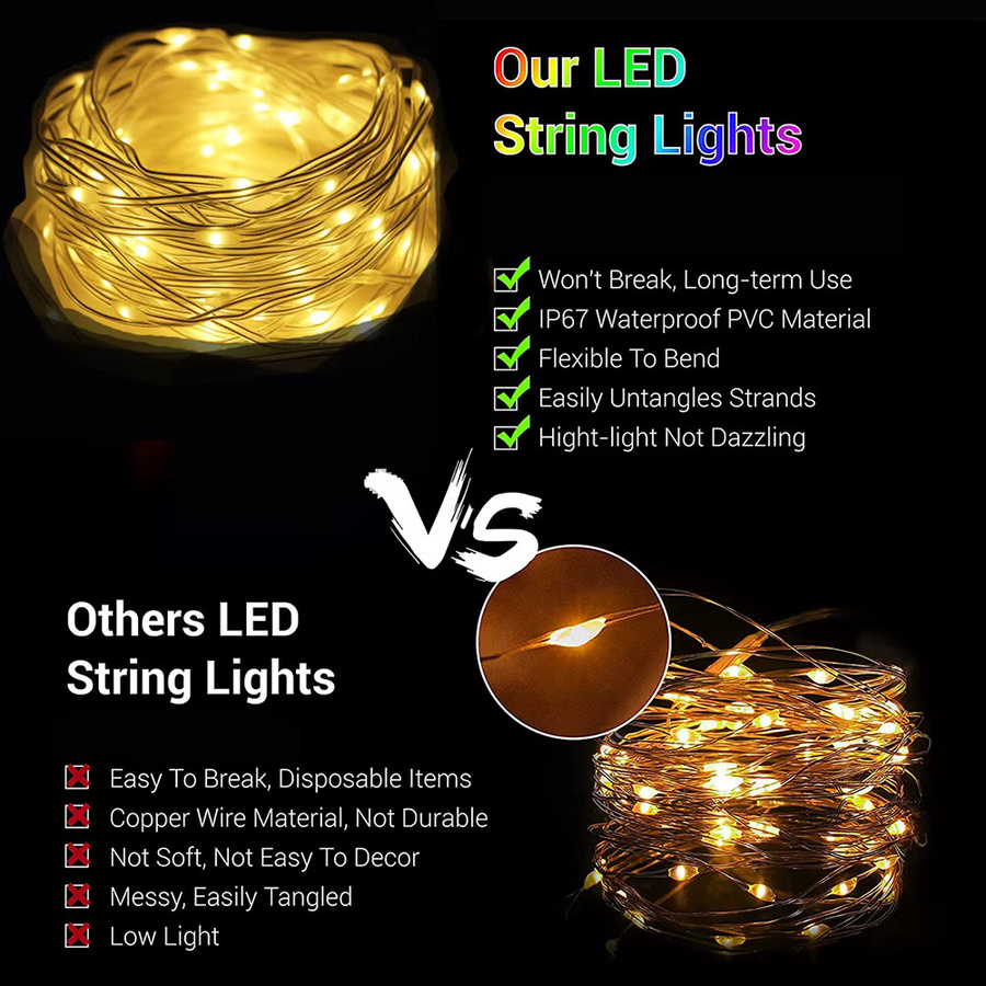 KIKIELF LED Lichterkette Warmweiß mit USB und Batteriebetrieb für Dekoration bei Hochzeit, Weihnachten, Silvester und Party - Bild 3