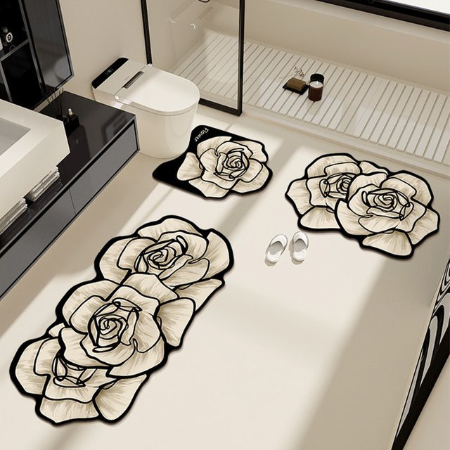 VIKAMA Premium Badezimmer-Teppich Set mit floralem Design, saugfähig und rutschfest - Bild 1