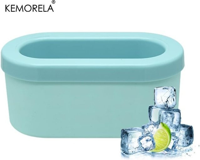 KEMORELA Silikon-Eisbehälter in Grau, ovales Eisfach und Eiswürfelform mit Aufbewahrungsbox - Bild 1
