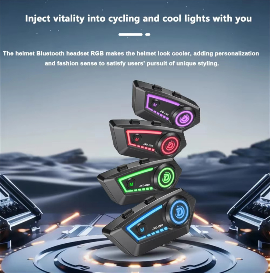 JYD-C50 Motorradhelm-Headset Bluetooth Freisprecheinrichtung mit HiFi Stereo, RGB-Licht und IPX67 Wasserdichtigkeit in Schwarz - Bild 4