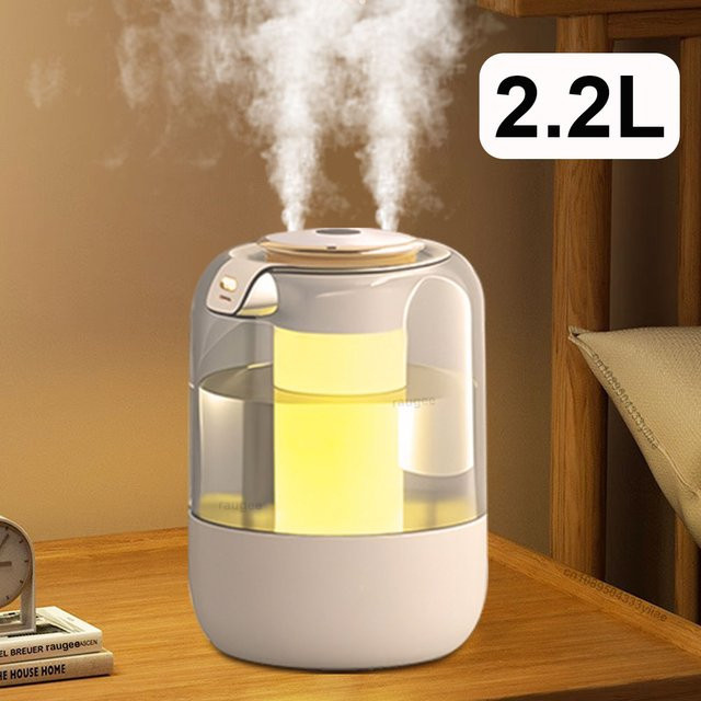 raugee Luftbefeuchter mit Doppeldüse und LED-Nachtlicht, Weiß, 2,2 l - Bild 1