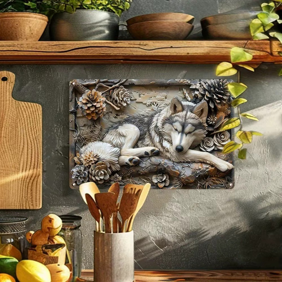 CIFBUY Sibirischer Husky Aluminium-Wandkunst mit 3D-Effekt und Vintage-Blumendekor als Metall-Reliefskulptur für Haus und Garten, Breite: 20,3 cm, Höhe: 30,5 cm - Bild 3