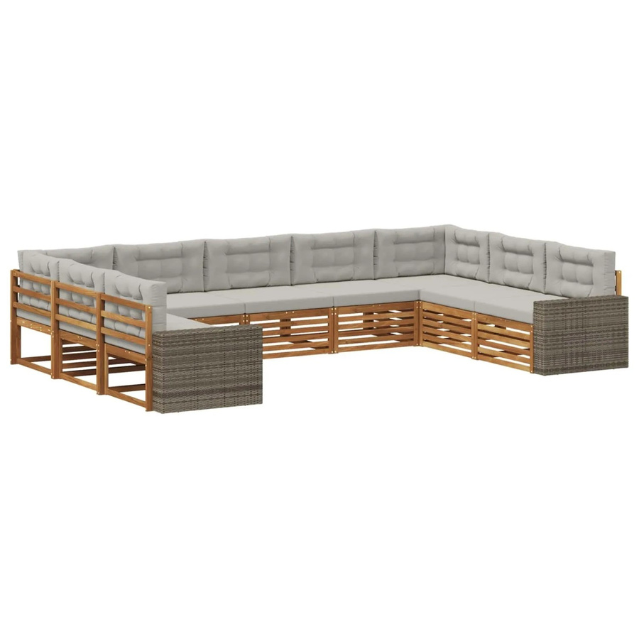 vidaXL Outdoor-Sofagarnitur in U-Form aus Akazienholz mit Kissen, Hellgrau - Bild 2
