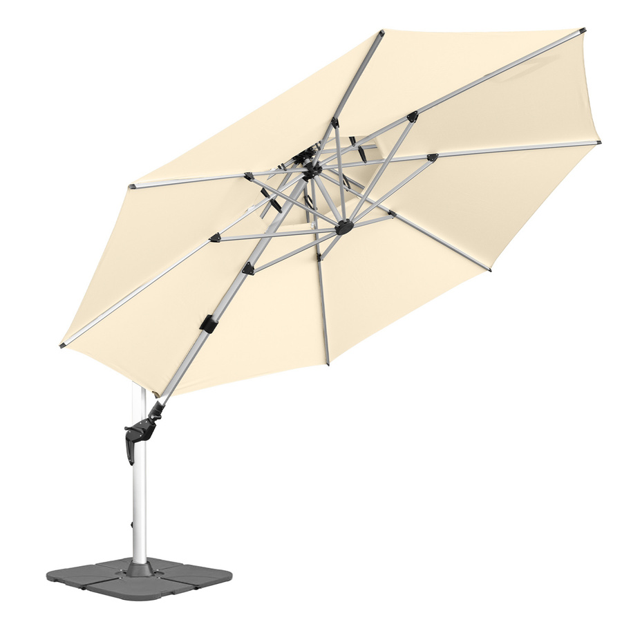 Anndora Ampelschirm Natural mit Betonplatten, 4m Rundschirm mit Alu-Gestell, Kurbelöffnung, Doppeldach und UPF 50 Schutz, Farbe: Beige - Bild 1