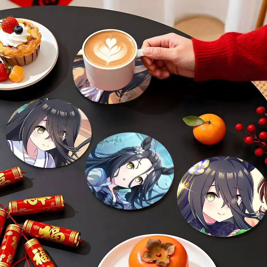 Manhattan Cafe Anime Umamusume Pretty Derby Holzuntersetzer rund, Durchmesser: 10 cm, braun/mehrfarbig - Bild 3