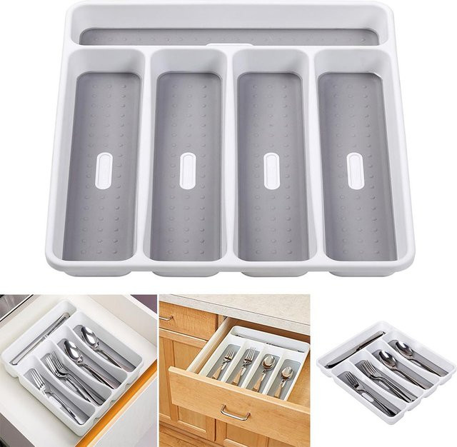 Meterk Besteck Organizer aus Kunststoff mit 5 Fächern, Weiß, B: 32,0 cm, T: 28,0 cm, H: 4,5 cm - Bild 1