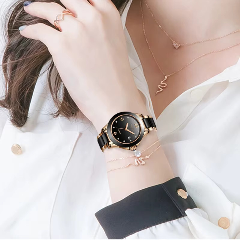 LIGE Armbanduhr, Keramik, Schwarz, Datum, Damen - Bild 4
