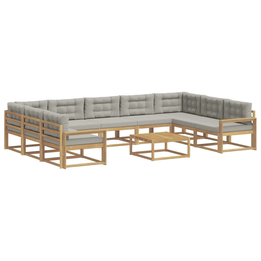 vidaXL Outdoor-Sofagarnitur in U-Form aus Akazienholz mit 10 Kissen in Weiß und Hellgrau - Bild 2