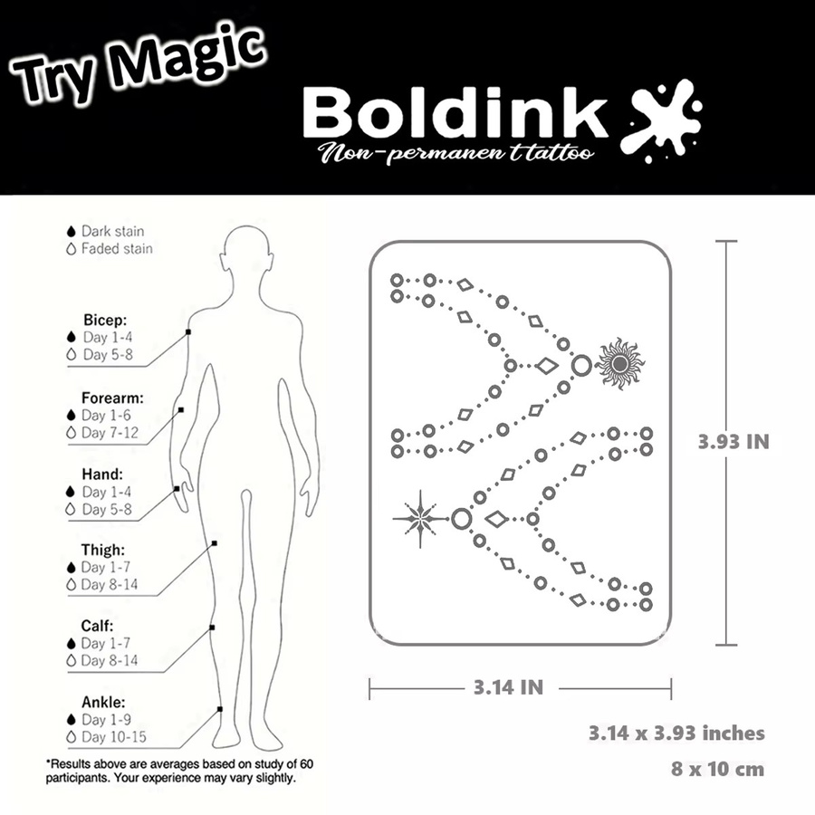 Boldink Semi-permanentes Tattoo Sonne Mond und Sterne, Unisex - Bild 4