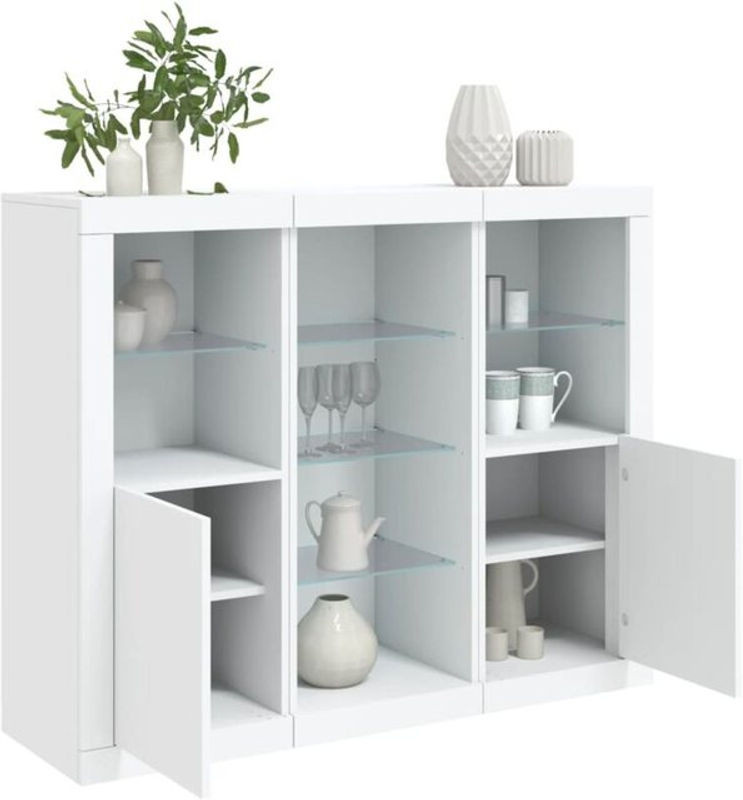 Set aus 3 modernen Sideboards mit LED-Leuchten von Vidaxl in Weiß aus Holzwerkstoff und Glas - Bild 1
