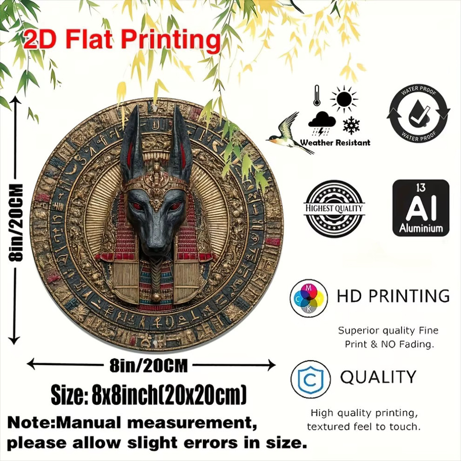Runde 2D-Wandkunst aus Aluminium mit Anubis-Design von CIFBUY, Durchmesser: 20 cm - Bild 2