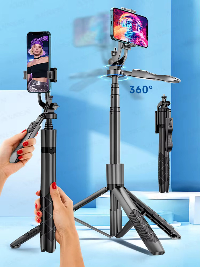 Axnen L16 Kabelloser Selfie-Stick Stativ mit Gimbal in Schwarz, Faltbares Einbeinstativ für Smartphones und GoPro Action-Kameras, Höhe: 153 cm - Bild 4
