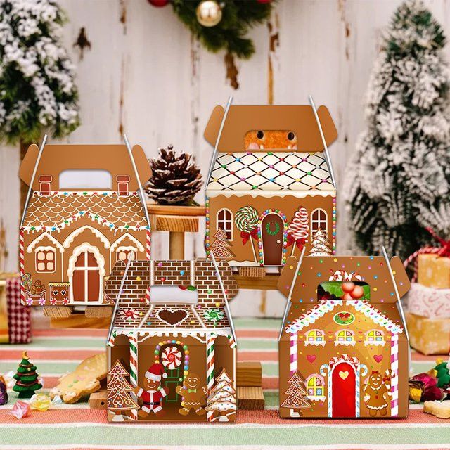 joy-enlife Weihnachts Geschenkboxen in Lebkuchen-Hausform, Multicolor, 6 oder 12 Stück für Candy und Cookies - Bild 1