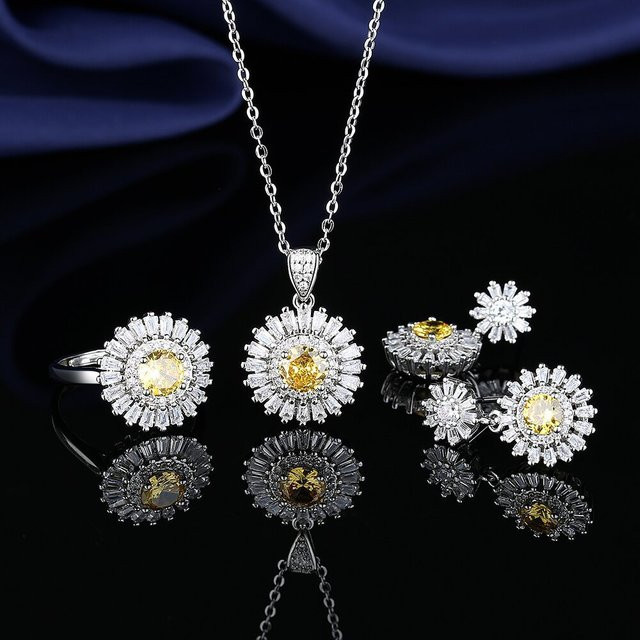Schmuckset Sonnenblume, 925 Silber, Zirkonia - Bild 1