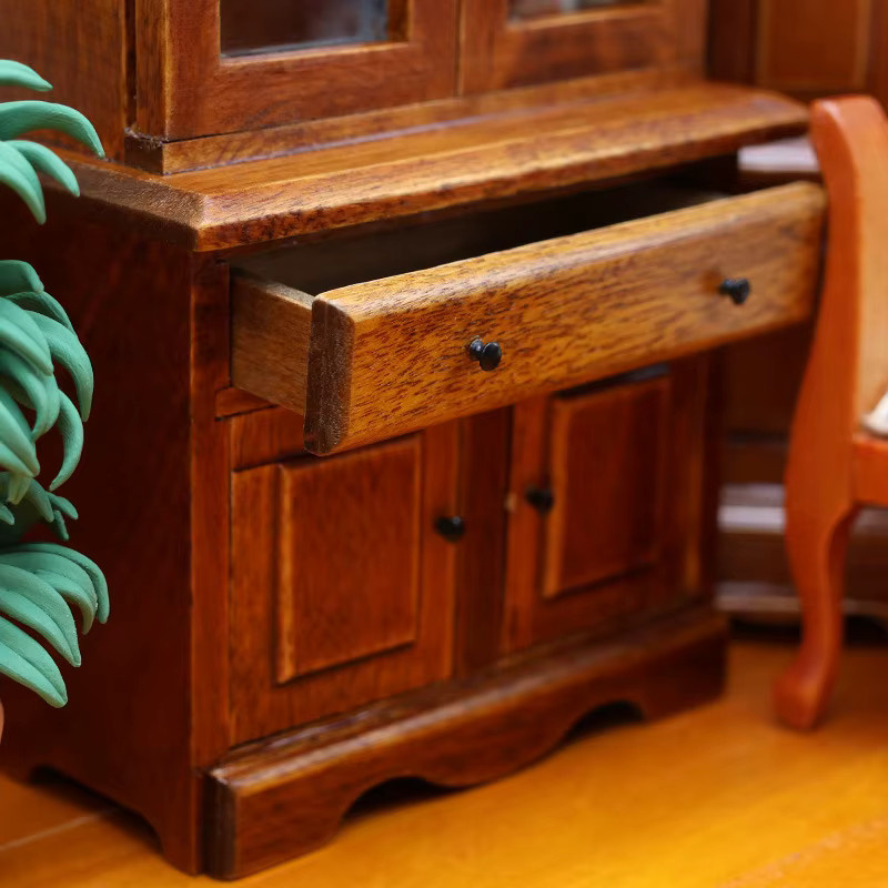 ZTOYL Miniatur Möbel Set aus Holz für Puppenhaus im Maßstab 1:12 mit Tisch, Schrank und Bücherregal im Vintage Design - Bild 3