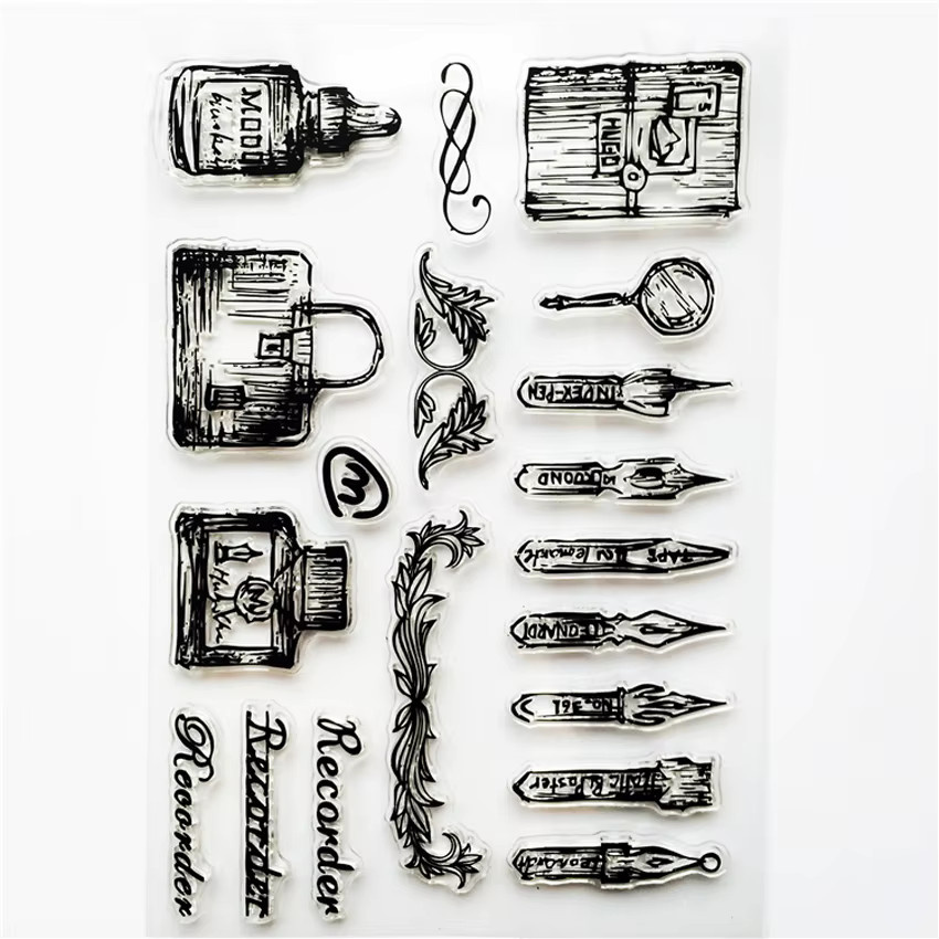 JIANWU Transparentes Silikon Retro-Stempel-Set mit Flugzeug und Turm-Motiven für DIY-Schreibwaren - Bild 2