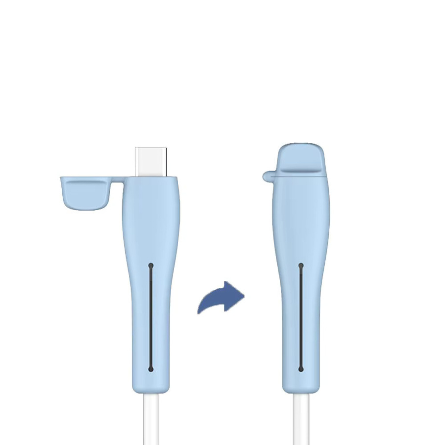 Weiche Silikon Kabel-Protektor Abdeckung für Apple iPhone USB-C Ladegeräte in Weiß und Blau - Bild 1