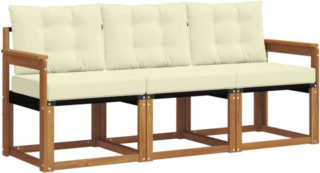 vidaXL Outdoor-Sofagarnitur 3-teilig aus Akazienholz mit Textilene und Kissen in Natur und Creme - Bild 1