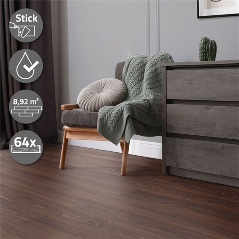 4er Set Deluxe PVC Klebevinylboden Nussbaum Braun, Dicke: 2 mm, Fläche: 2,23 m² - Bild 1