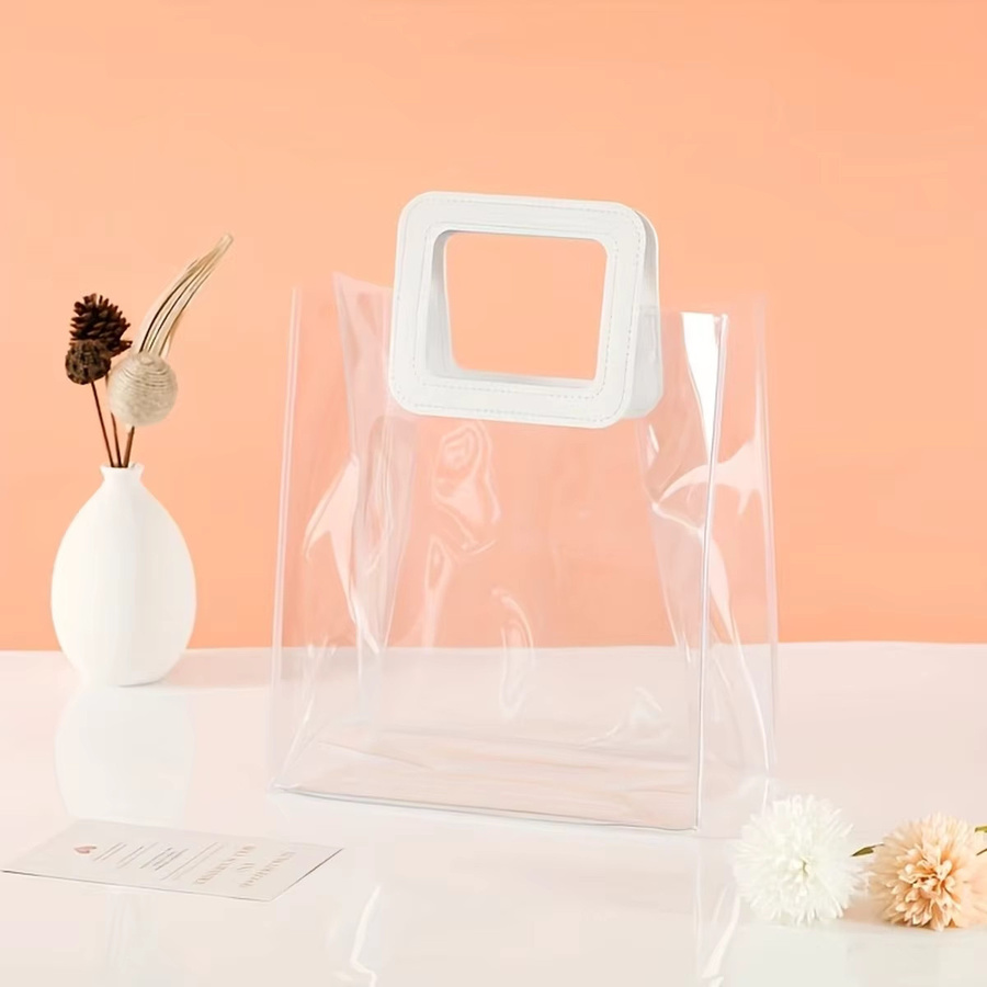 Transparente quadratische Geschenktüte mit Blumen-Design und weißem Griff für Frauen - Bild 2