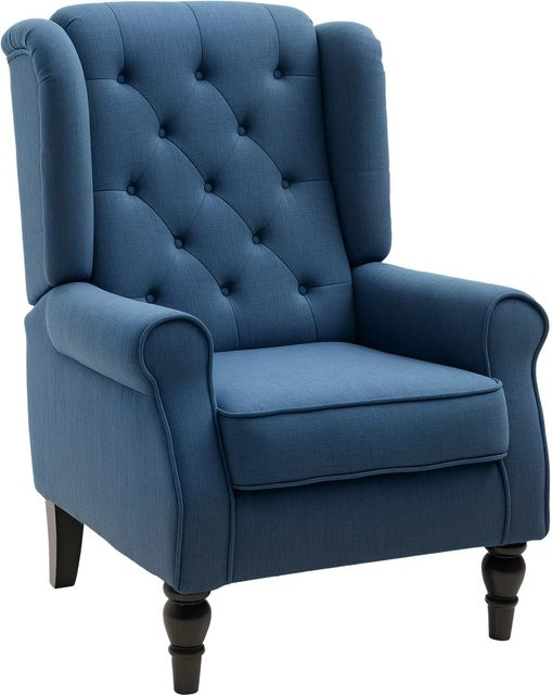 HOMCOM Einzelsessel mit Knopfheftung in Blau aus Polyester und Holz, B: 74 cm, T: 86 cm, H: 102 cm - Bild 1