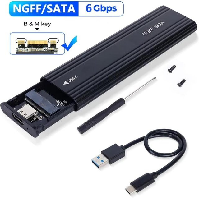 YJMP Electronic Externes NVMe PCIe M.2 SSD Gehäuse mit USB-C 10Gbps, Aluminiumgehäuse für M.2 SATA 2230/2242/2260/2280, Schwarz - Bild 1