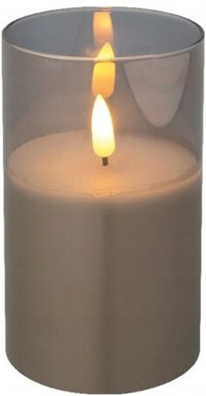 Dekorative elektrische LED-Stumpenkerze von KAEMINGK BV in Grau und Weiß, zylindrisch aus Glas und Kunststoff mit Timer, Höhe: 12,5 cm, Durchmesser: 7,5 cm - Bild 1