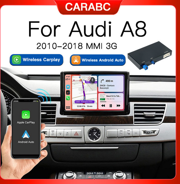 CARABC Wireless CarPlay und Android Auto Modul für Audi A8 D3 (2010-2018) mit MMI 3G, AirPlay und Mirror Link, Schwarz - Bild 1