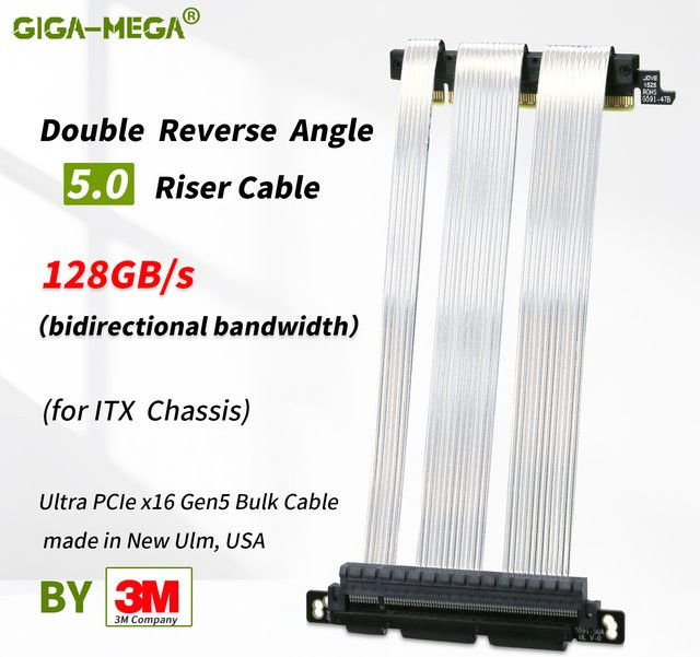 GIGA-MEGA Ultra PCIe 5.0 X16 Riser-Kabel in Silber für Vertical Mount Gaming und High-Speed Anwendungen - Bild 1