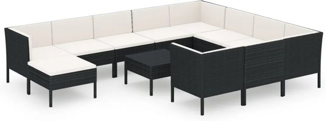 vidaXL 12-tlg. Garten-Lounge-Set in U-Form aus Poly Rattan und pulverbeschichtetem Stahl in Schwarz mit UV-beständigen Auflagen - Bild 1