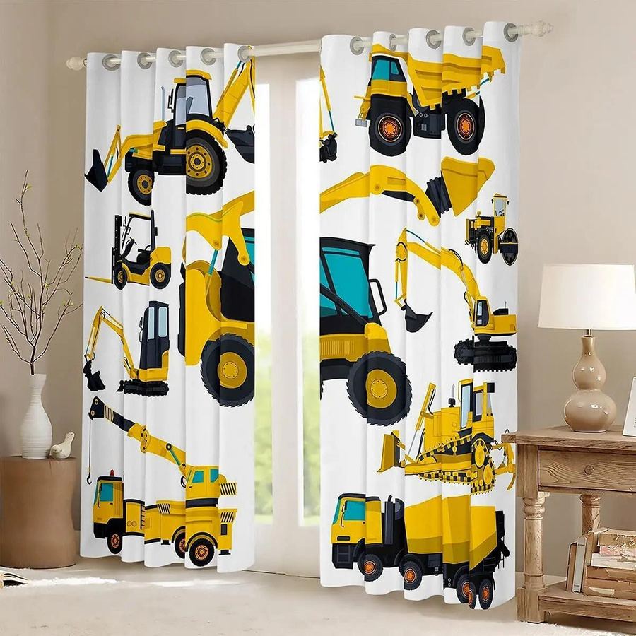 2er-Set Fenstervorhänge von Yiran Furniture mit Bauwagen-Motiv für Kinder, halbtransparent, Polyester, B/H: 60 x 60 cm - Bild 3