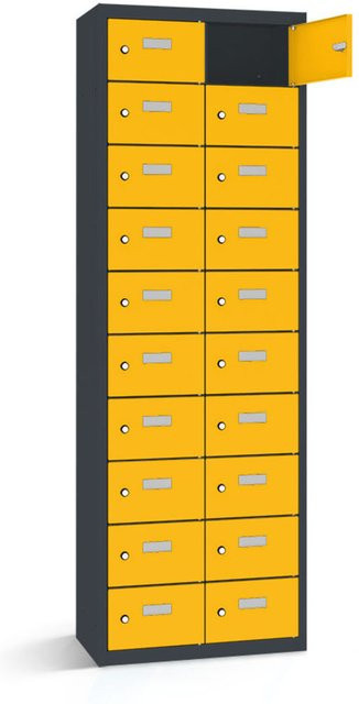 rotstahl Wertfachschrank mit 20 Fächern in Gelb und anthrazitgrauem Korpus, B/T/H: 80 x 30 x 180 cm - Bild 1