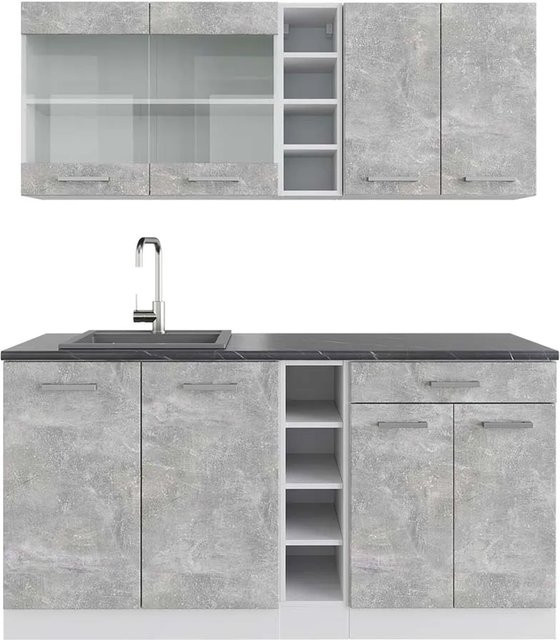 Vicco R-Line Singleküche modern in Anthrazit und Weiß mit Beton-Optik, B: 160 cm - Bild 1