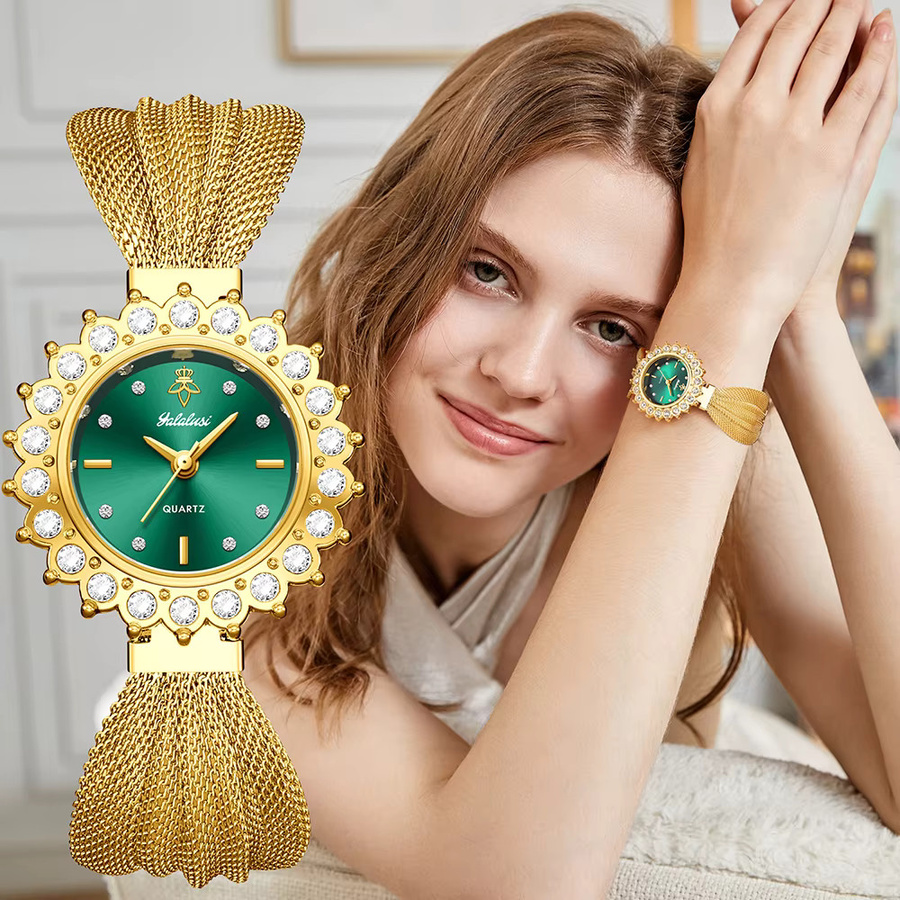 YaLaLuSi Armbanduhr, Quarz, Milanaise, Grün, Gold, Damen - Bild 2