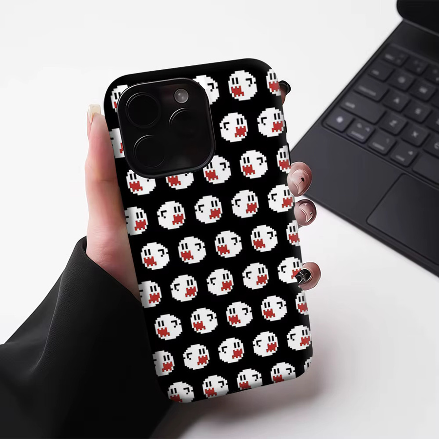 Potdemiel Pixel Ghost Faces Handyhülle für iPhone 17 16 15 14 13 Pro Max Plus mit magnetischer Einzel- und Doppelschicht robusten Schutz - Bild 5