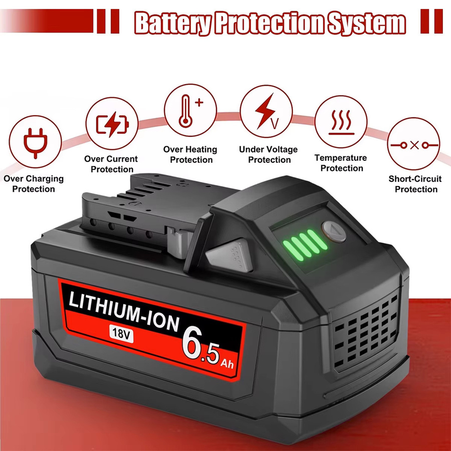 Milwaukee M18 Ersatzbatterie 6500 mAh für Power Werkzeuge kompatibel mit 48-11-1815 48-11-1850 2604-22 2604-20 - Bild 5