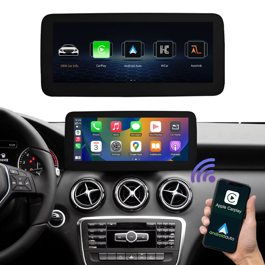 Road Top Touchscreen Multimedia Player mit GPS, CarPlay und Android Auto für Mercedes Benz B-Klasse, A-Klasse W176, CLA und GLA W246, NTG4.5, Schwarz - Bild 2