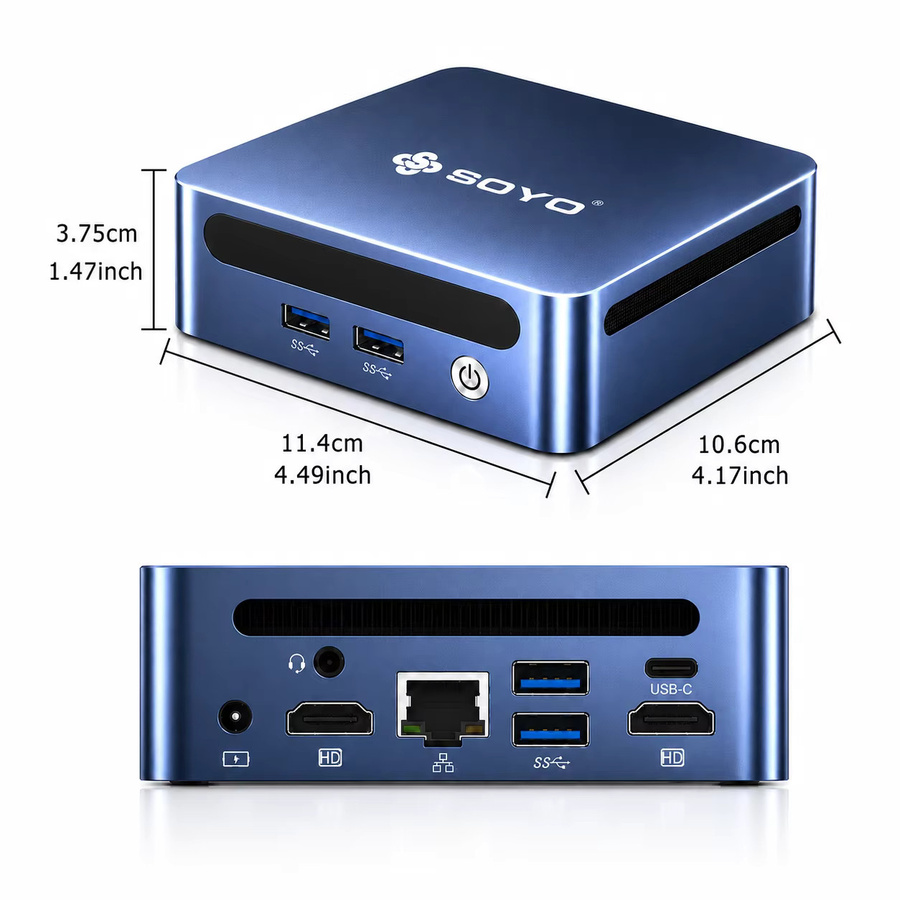 SOYO Y5 Pro Mini-PC mit Intel Core i5, 16GB RAM, 512GB SSD und Windows 11 Pro, blauer Desktop-Computer mit USB-C, HDMI und WiFi - Bild 2
