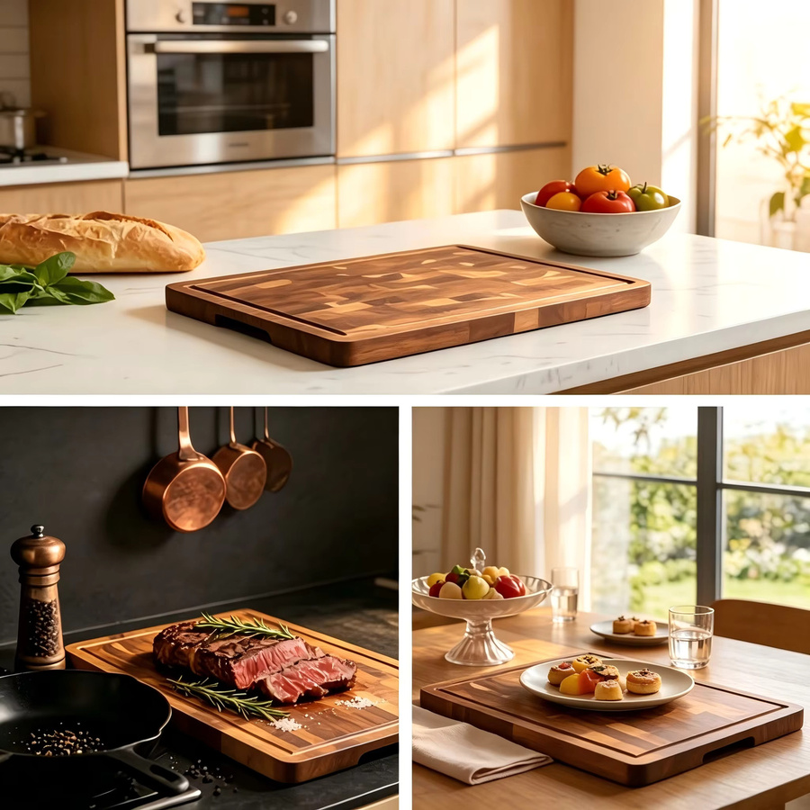 Dofiki End Grain Holzschneidebrett aus Holz, rechteckiges Butcher Block Schneidebrett in Braun, B/T/H: 42,0 x 30,0 x 2,5 cm - Bild 6
