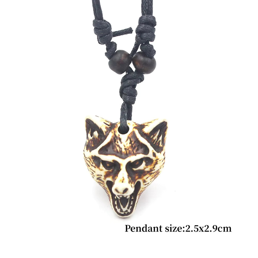 weyena Halskette, Wolf Kopf Anhänger, Imitation Yak Knochen, Weiß, Unisex - Bild 1
