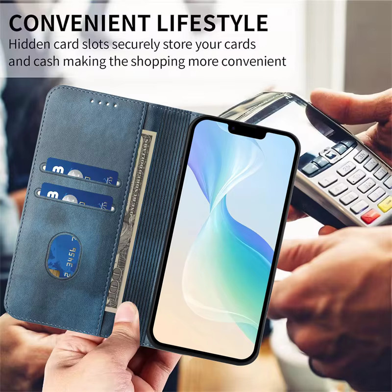 Magnetische Leder-Standhülle mit Brieftaschenfunktion für Realme 16 Pro+ in Blau - Bild 2