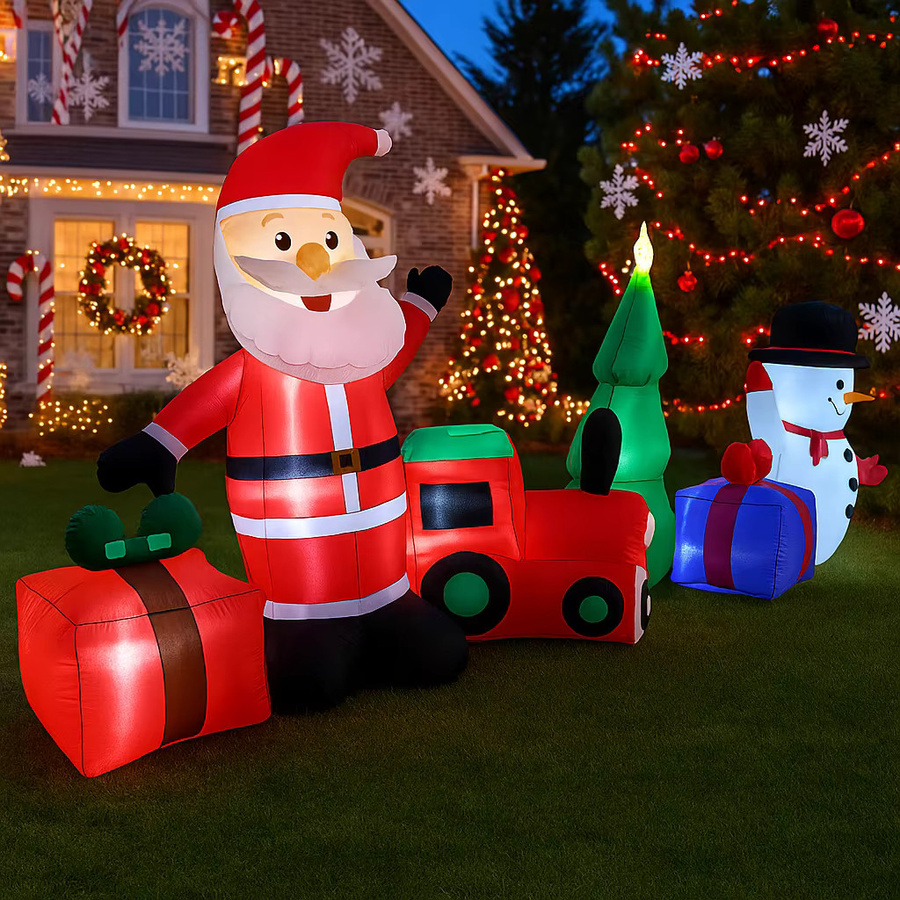 TONGHUANIU Aufblasbarer Weihnachtszug mit Santa Claus und Schneemann, LED-Beleuchtung, Mehrfarbig, Höhe: 2,7 m - Bild 2