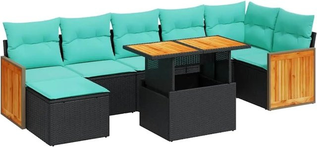 vidaXL 8-teilige Garten-Sofagarnitur aus Poly-Rattan und Akazienholz in Grau und Schwarz - Bild 1