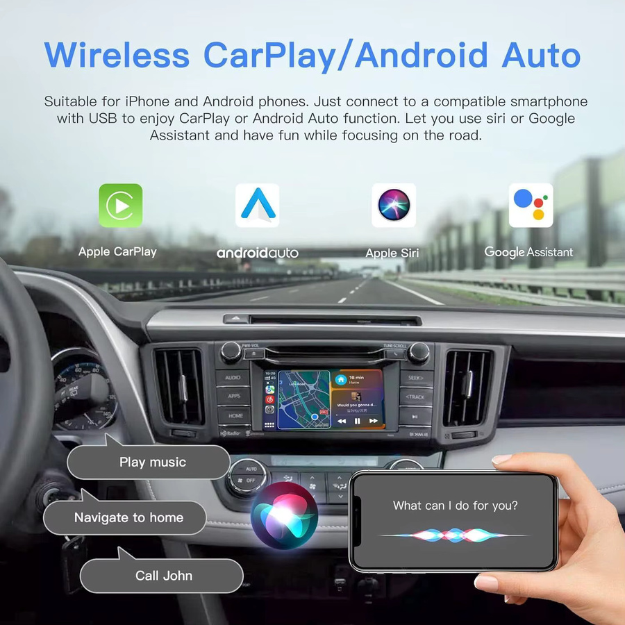 REEIIO Drahtlose CarPlay und Android Auto Box mit GPS-Navigation in Schwarz für Toyota CHR RAV4 Highlander Tundra Sienna Prius Yaris Camry - Bild 2