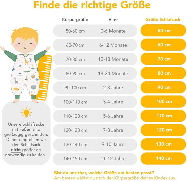 Schlummersack Schlafsack mit Füßen für Babys, 2.5 Tog, Grün - Bild 1