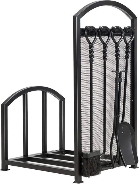 Costway Kaminholzregal aus Metall mit 4 Kaminwerkzeugen in Schwarz Matt, B/T/H: 70,0 x 40,0 x 40,0 cm - Bild 1