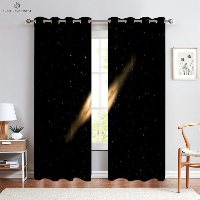 Sternenhimmel Vorhänge mit 3D-Sternen-Print in Schwarz, 2er-Set, halbtransparent, B: 50 cm, H: 130 cm - Bild 1
