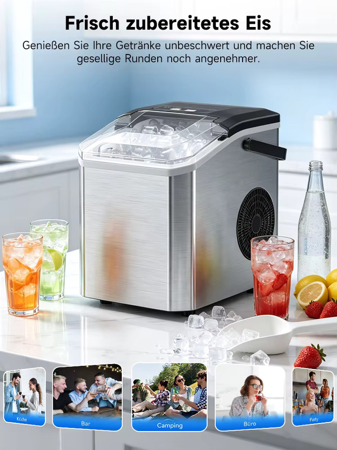 Bogseth Tragbare Mini-Eismaschine in Beige mit 12 kg Eisproduktion pro 24 Stunden und Selbstreinigungsfunktion - Bild 4