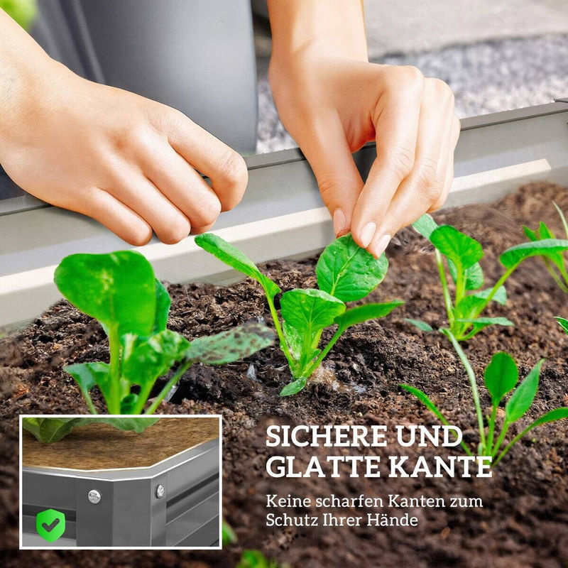 Outsunny Hochbeet aus Stahl als Blumenkasten und Gemüsebeet für Garten, Terrasse oder Balkon, Hellgrau, B/T/H: 120 x 120 x 30 cm - Bild 6