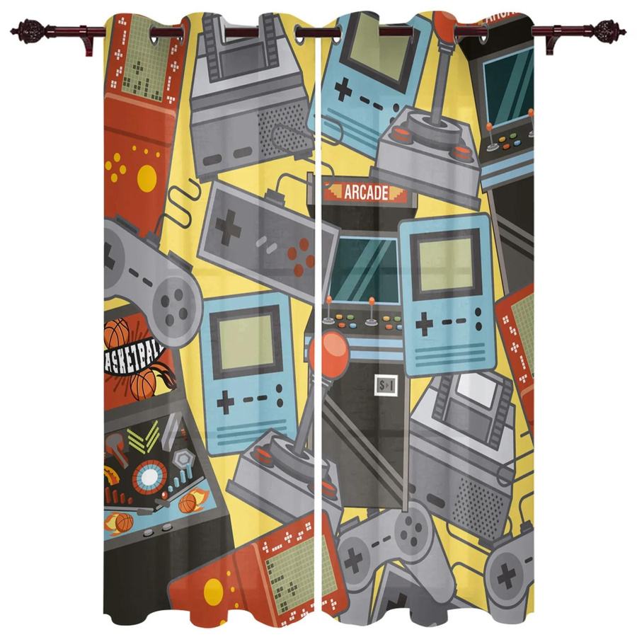Videospiel Gamepad Cartoon Vorhang für Kinderzimmer und Wohnzimmer, halbtransparent, Mehrfarbig, B: 60 cm, H: 135 cm - Bild 2